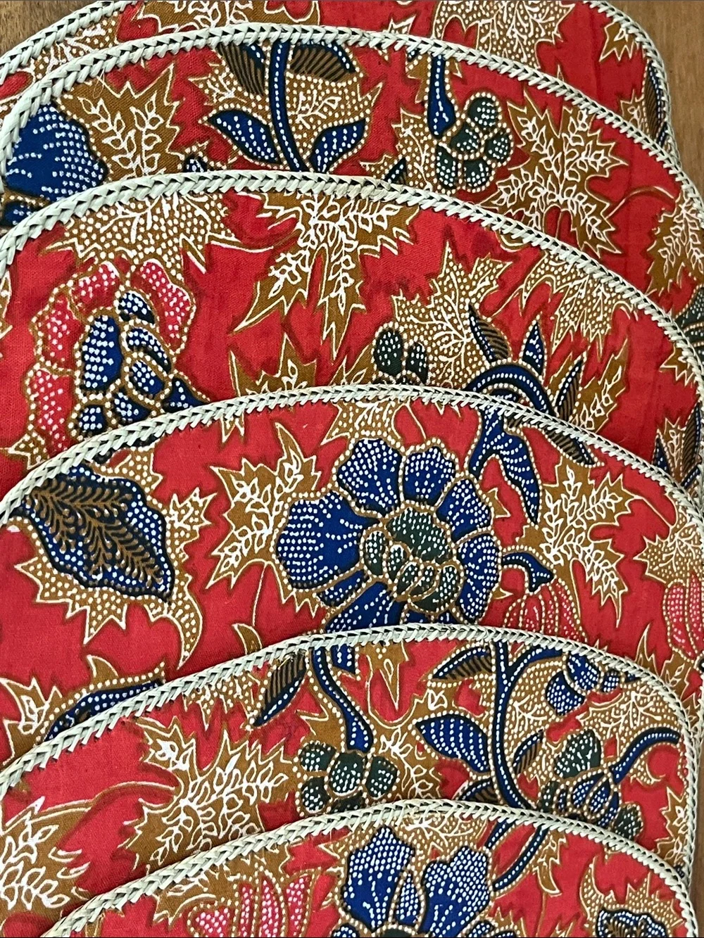 Vintage Indonesian Handwoven Pandan & Batik Placemats, Set of 6. NOS